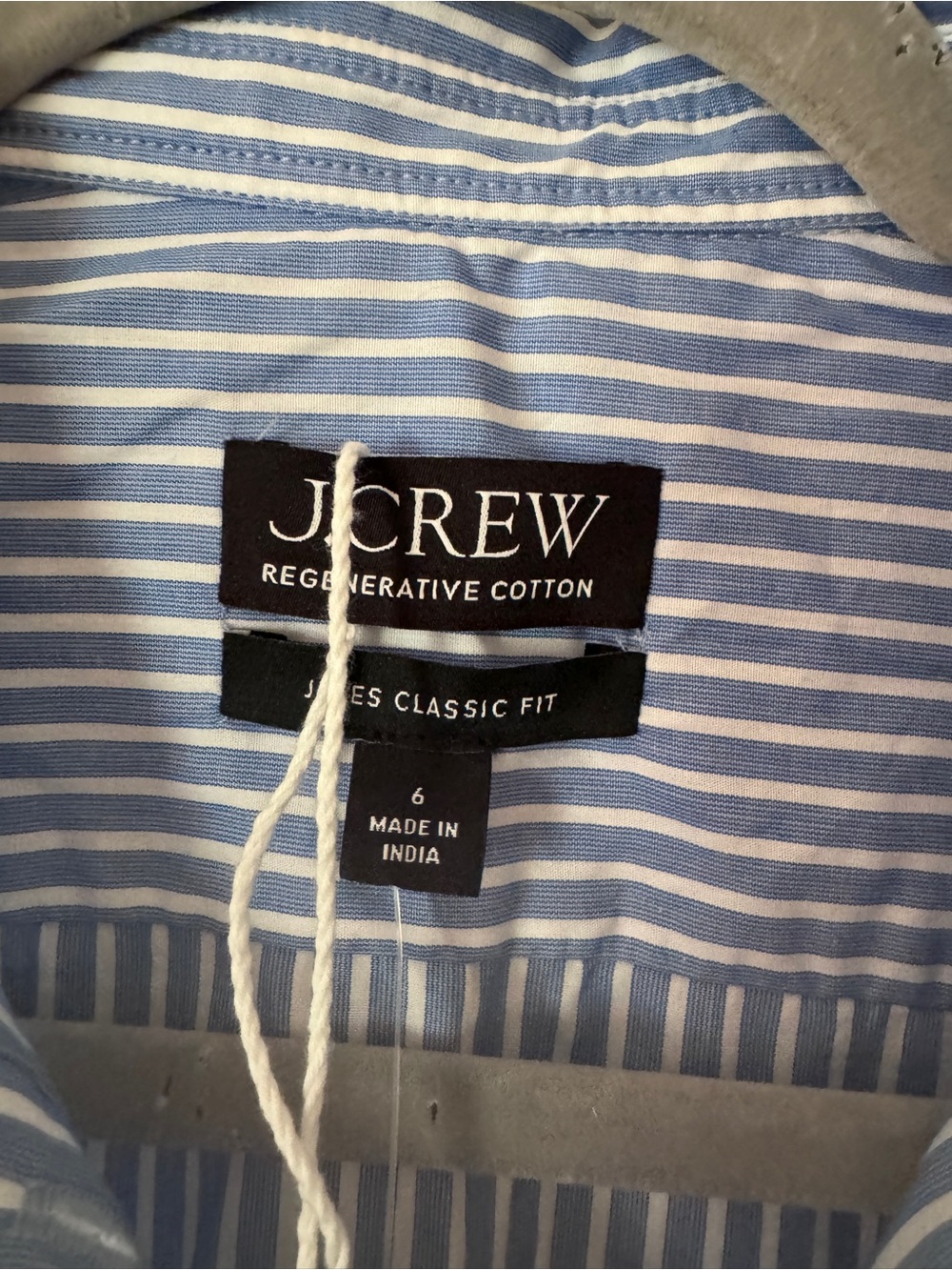 J. Crew Women’s Blue and White Stripe Button-Down Shirt. Lace detail on collar - Picture 2 of 5